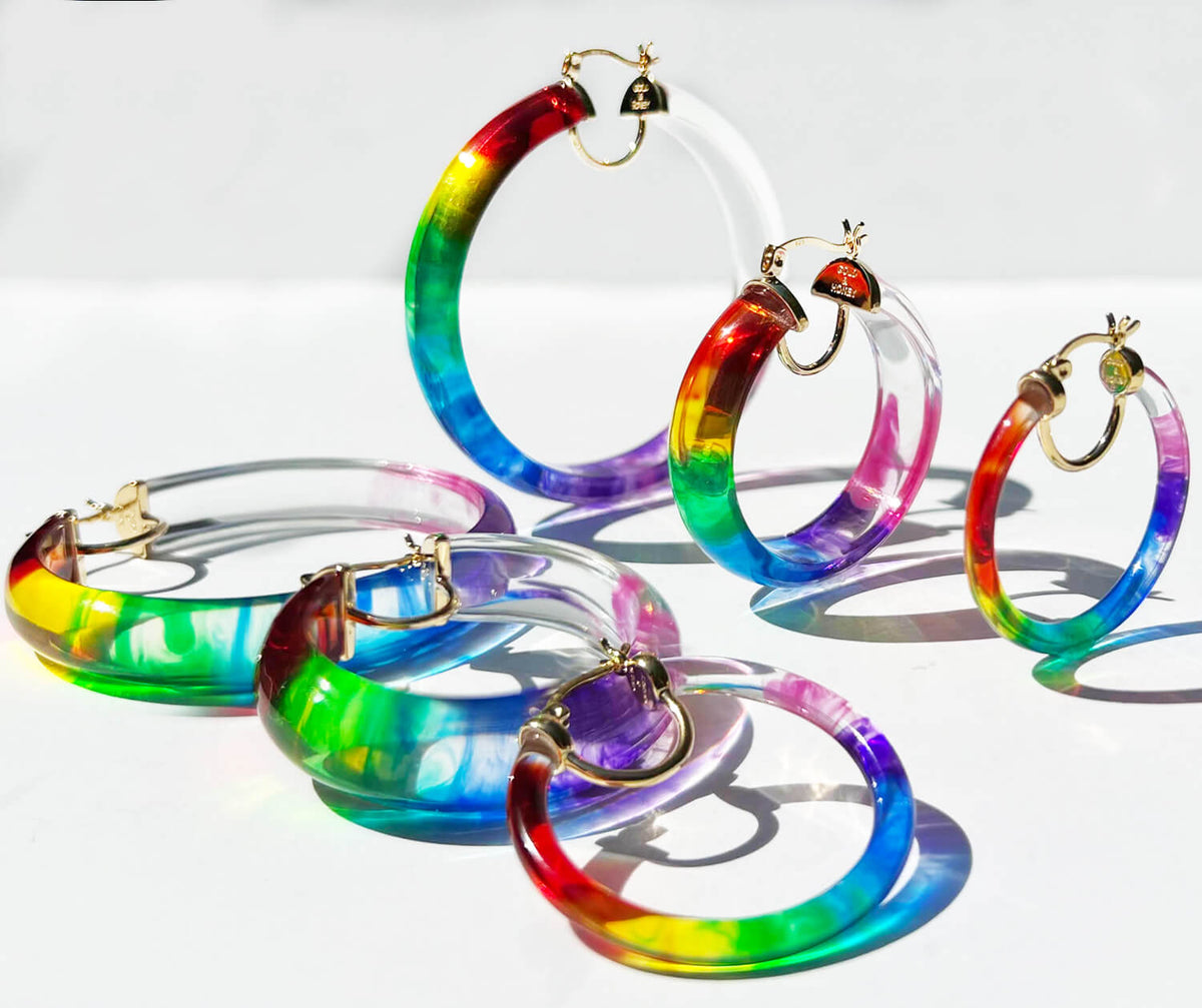 TEEK - PRIDE Rainbow Tie Dye Lucite Thin Hoops JEWELRY TEEK GNH