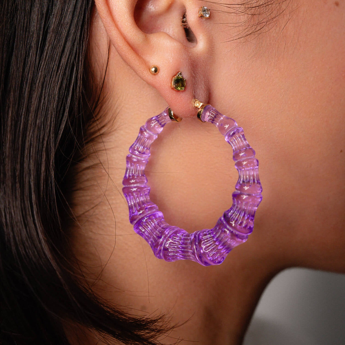 TEEK - Purple Grape Lucite Bamboo Hoop Earrings JEWELRY TEEK GNH