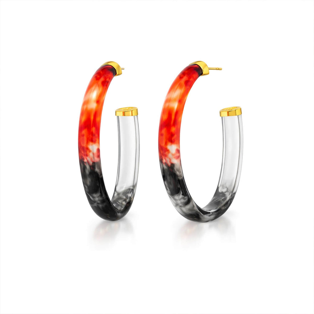 TEEK - XL Oval Tie Dye Lucite Hoop Earrings in Black & Amber JEWELRY TEEK GNH BLACK/RED