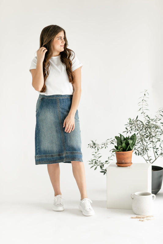 TEEK - Sutton Side Zip A-line Denim Midi Skirt SKIRT TEEK INH