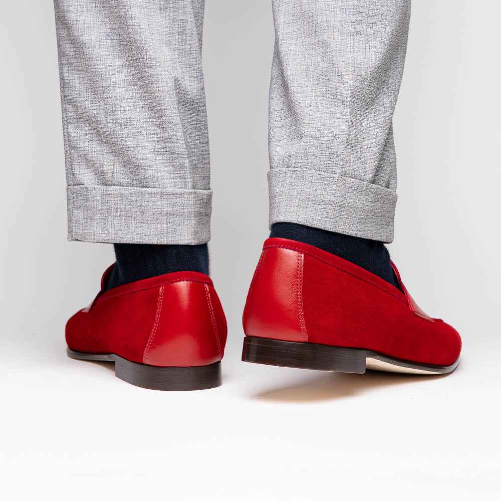 TEEK - 16-672-RED Tippa Suede & Calfskin Penny Loafers Red SHOES TEEK ZI