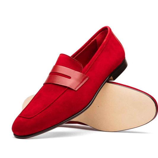 TEEK - 16-672-RED Tippa Suede & Calfskin Penny Loafers Red SHOES TEEK ZI Red 8.5 Medium