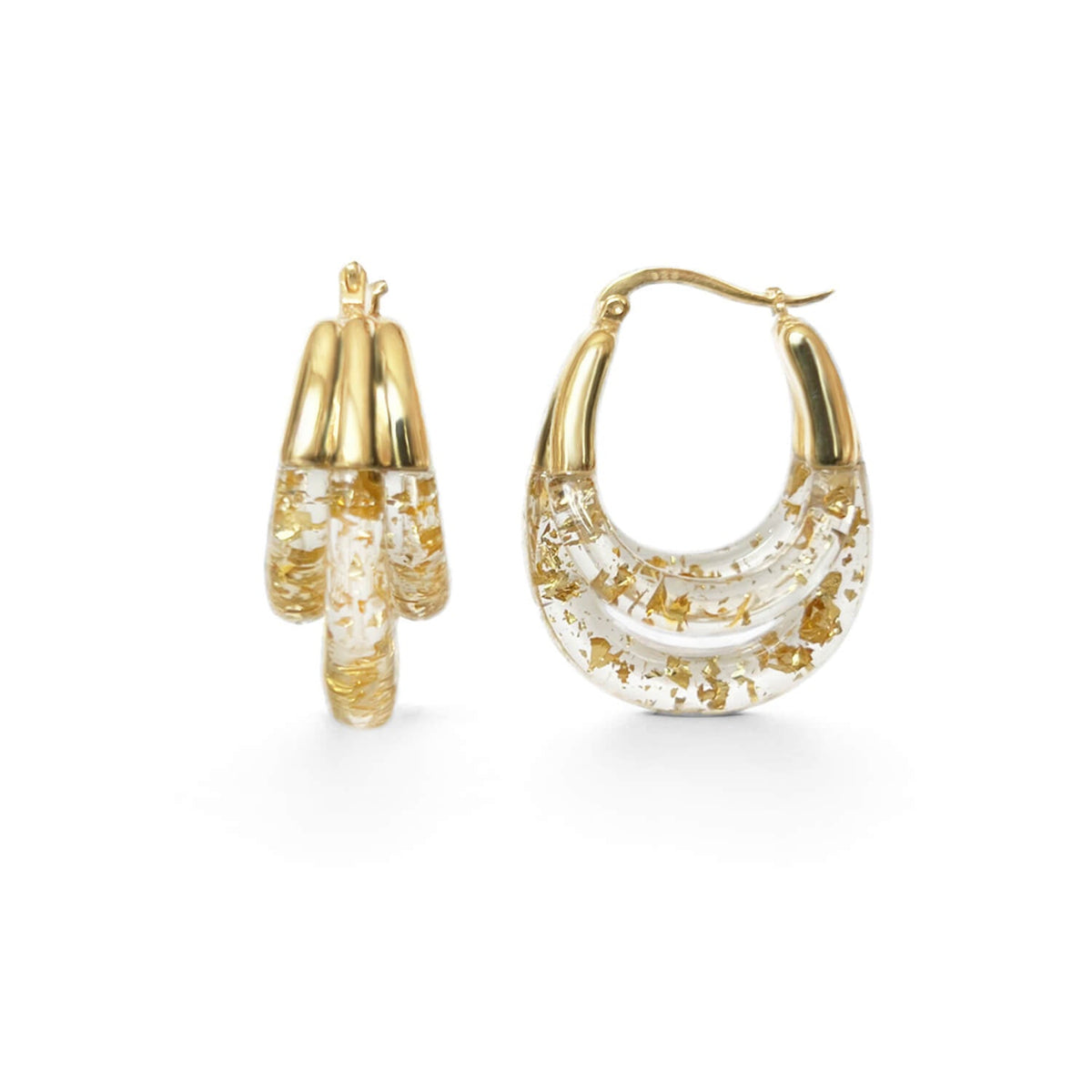 TEEK - Triple Hoop Lucite Earrings JEWELRY TEEK GNH CLEAR GOLD LEAF