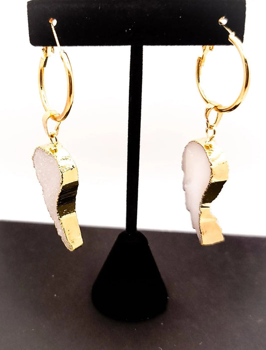TEEK - White Druzy Quartz Earrings | Angel Wings JEWELRY TEEK LSC