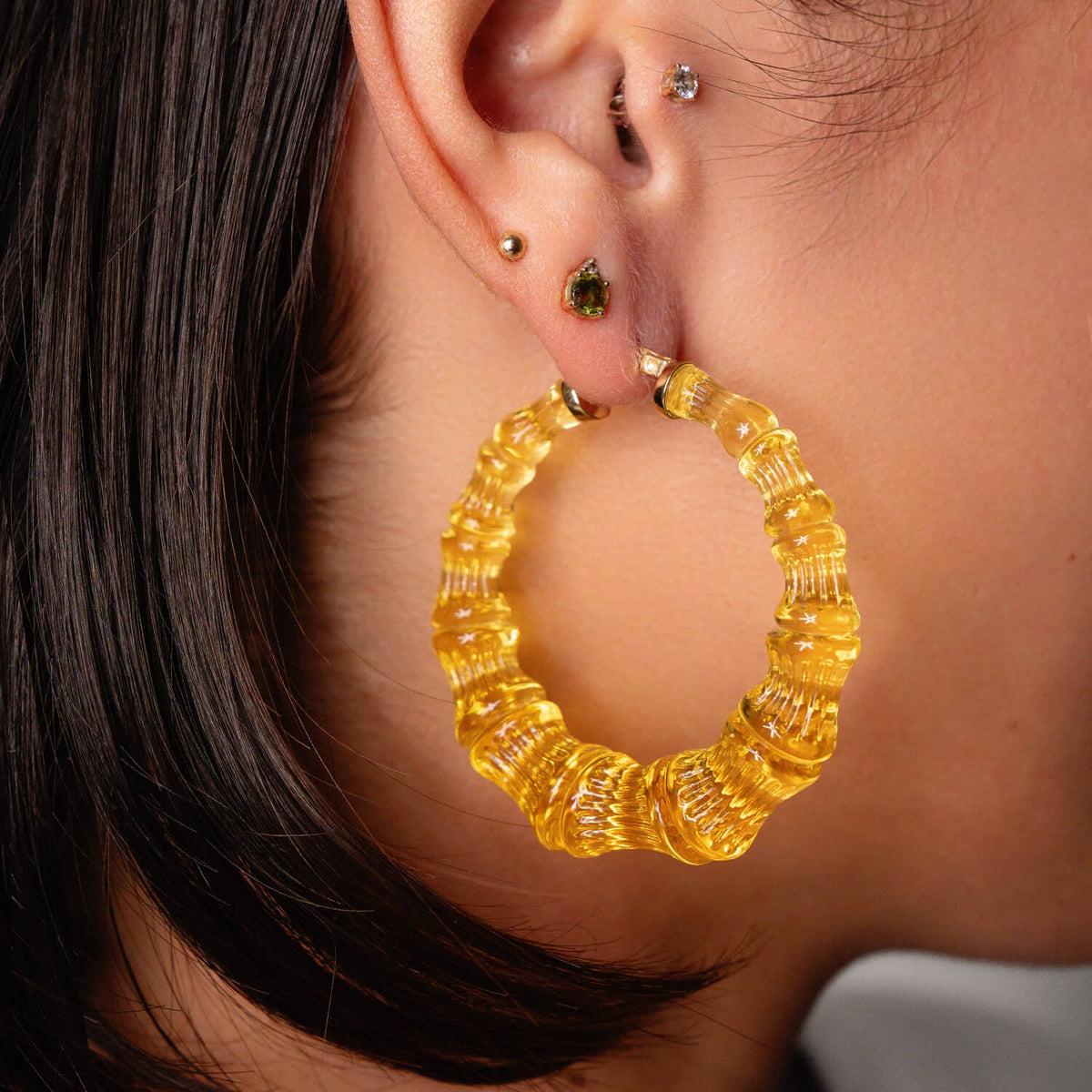 TEEK - Lemon Yellow Lucite Bamboo Hoop Earrings JEWELRY TEEK GNH