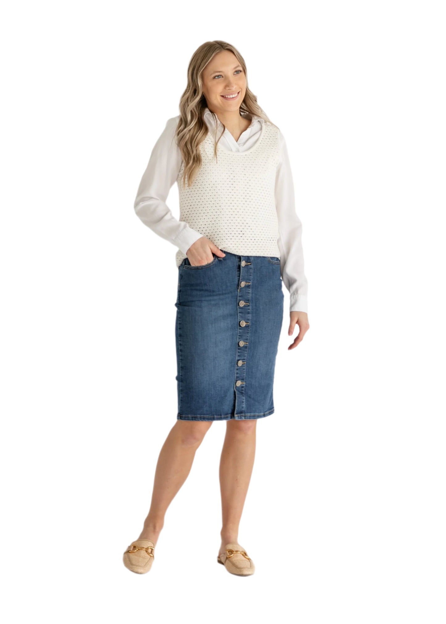 TEEK - Zana Front Button Denim Midi Skirt SKIRT TEEK INH