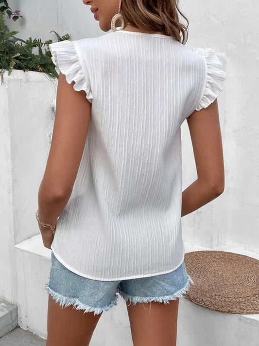 TEEK - White Ruffled V-Neck Tank TOPS TEEK Trend