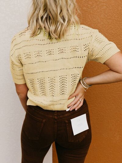 TEEK - Openwork Round Neck Short Sleeve Sweater SWEATER TEEK Trend