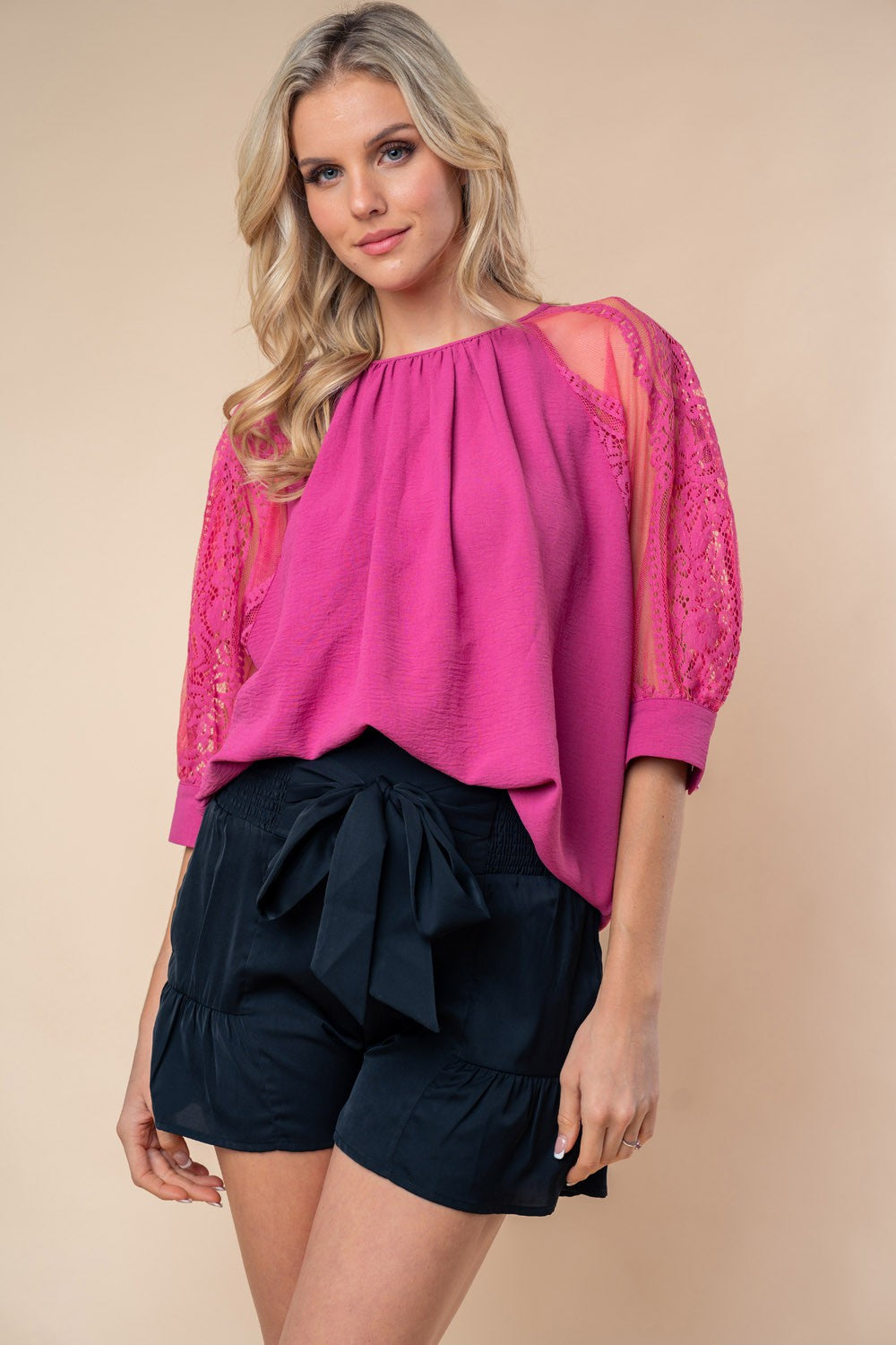 TEEK - Mauve White Birch Lace Half Sleeve Blouse TOPS TEEK Trend