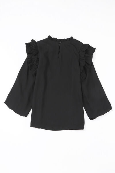 TEEK - Black Ruffled Long Sleeve Blouse TOPS TEEK Trend