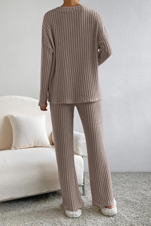 TEEK - Ribbed V-Neck Top and Pants Set SET TEEK Trend