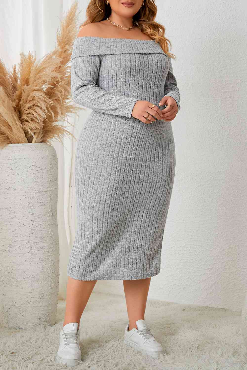 TEEK - Heather Grey Plus Size Long Sleeve Slit Dress DRESS TEEK Trend