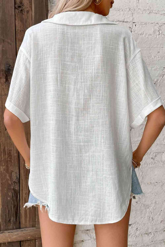 TEEK - White Button Front Johnny Collared Blouse TOPS TEEK Trend