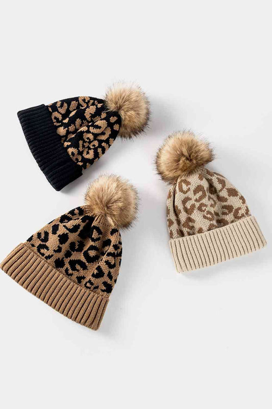 TEEK - Leopard Pom-Pom Cuffed Beanie HAT TEEK Trend