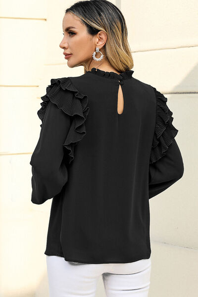 TEEK - Black Ruffled Long Sleeve Blouse TOPS TEEK Trend