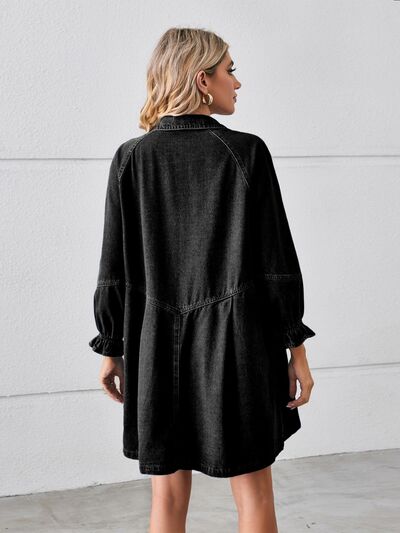 TEEK - Button Up Cute Cuffs Mini Denim Dress DRESS TEEK Trend