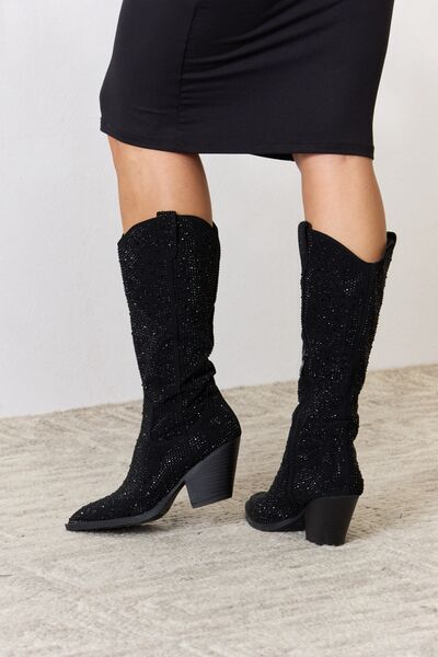 TEEK - Black FL Rhinestone Knee High Cowboy Boots SHOES TEEK Trend