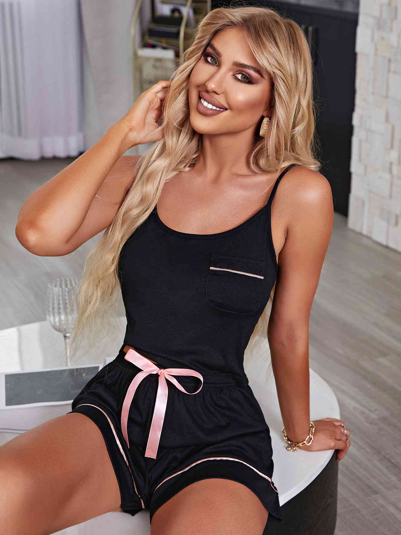 TEEK - Black Contrast Cami and Shorts Lounge Set SET TEEK Trend
