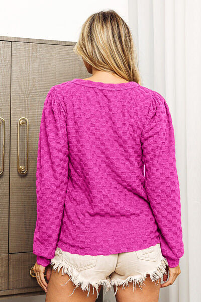 TEEK - Magenta Round Neck Brushed Checker Top TOPS TEEK Trend