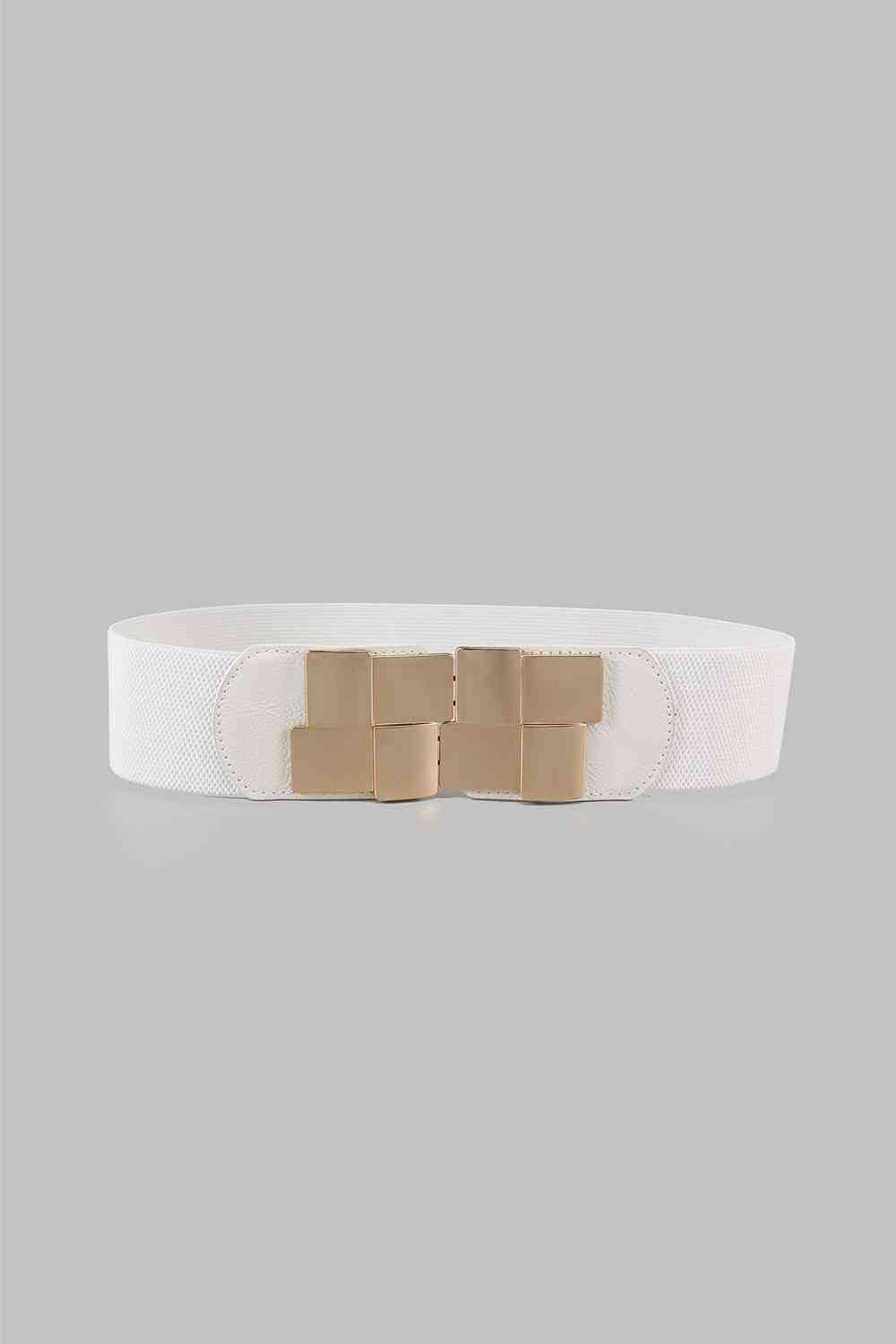 TEEK - Squared Geometric Buckle Stretch Wide Belt BELT TEEK Trend White