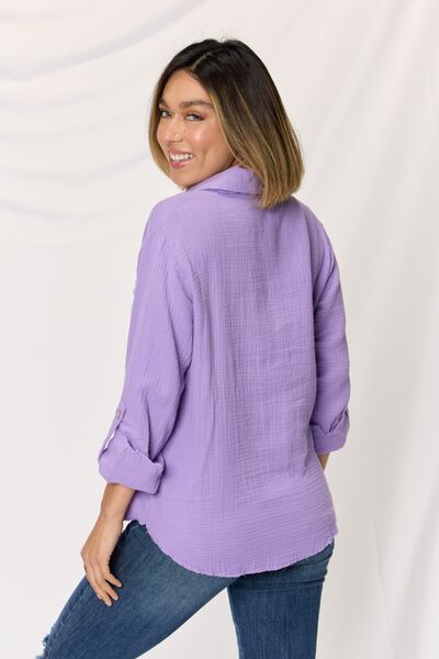 TEEK - Lavender Button Up Raw Hem Long Sleeve Shirt TOPS TEEK Trend