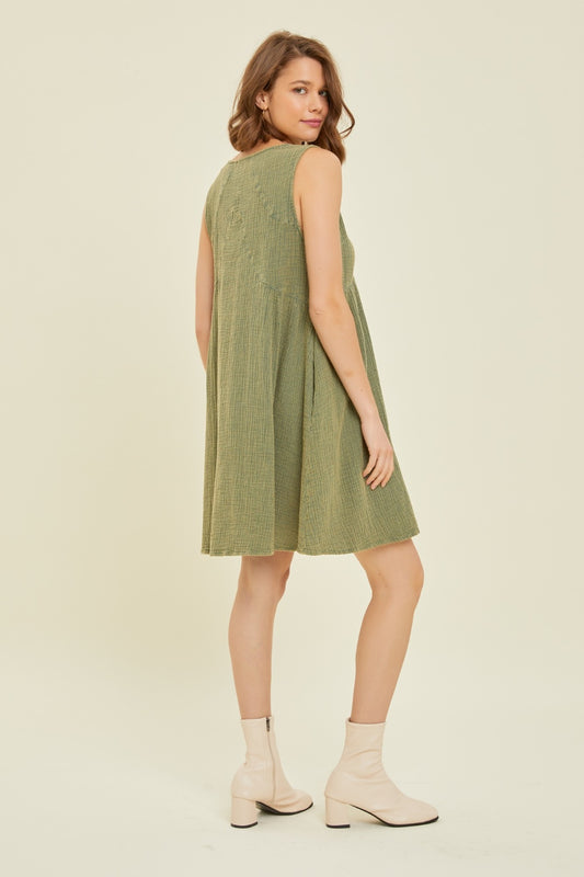 TEEK - Green Texture V-Neck Sleeveless Flare Dress DRESS TEEK Trend