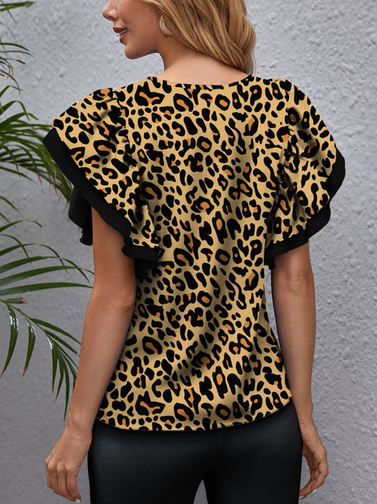 TEEK - Leopard Flounce Sleeve Blouse TOPS TEEK Trend