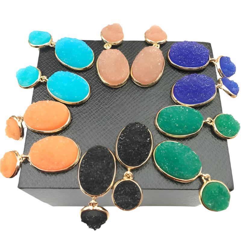 TEEK - Oval Druzy Stone Earrings JEWELRY theteekdotcom