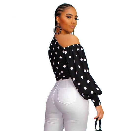 TEEK - One Shoulder Polka Blouse TOPS theteekdotcom