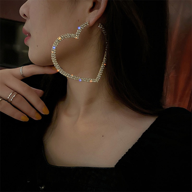 TEEK - Big Heart Crystal Hoop Earrings JEWELRY theteekdotcom
