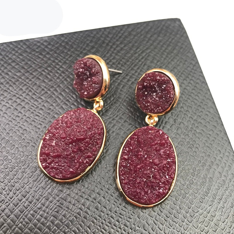 TEEK - Oval Druzy Stone Earrings JEWELRY theteekdotcom