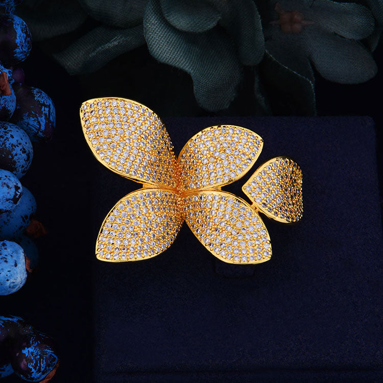 TEEK - Flower Leaf CZ Jewelry JEWELRY theteekdotcom D Gold Ring