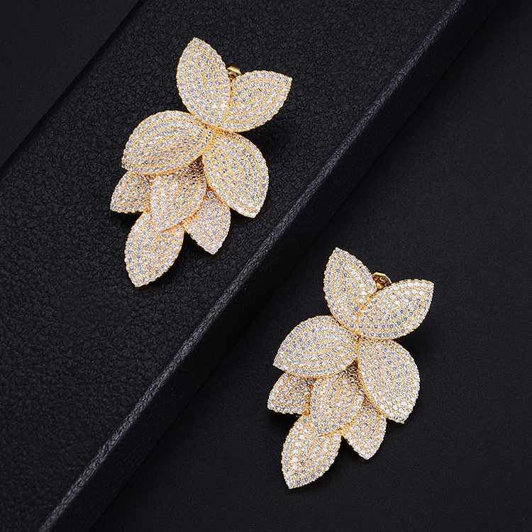 TEEK - Flower Leaf CZ Jewelry JEWELRY theteekdotcom H Gold Earring