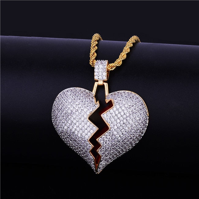 TEEK - Broken Heart Pendant JEWELRY theteekdotcom double Cuban chain 18in