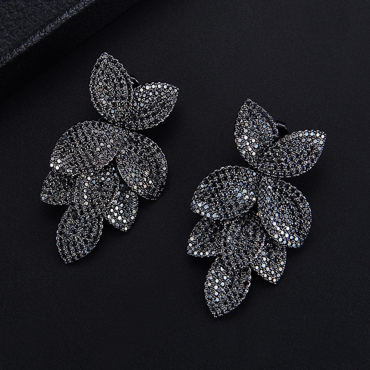 TEEK - Flower Leaf CZ Jewelry JEWELRY theteekdotcom O Black Earring