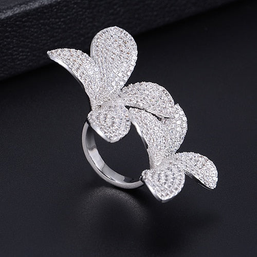 TEEK - Flower Leaf CZ Jewelry JEWELRY theteekdotcom L Silver Ring