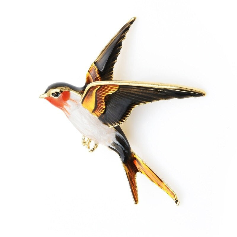 TEEK - Enamel Flying Swallow Brooch JEWELRY theteekdotcom red