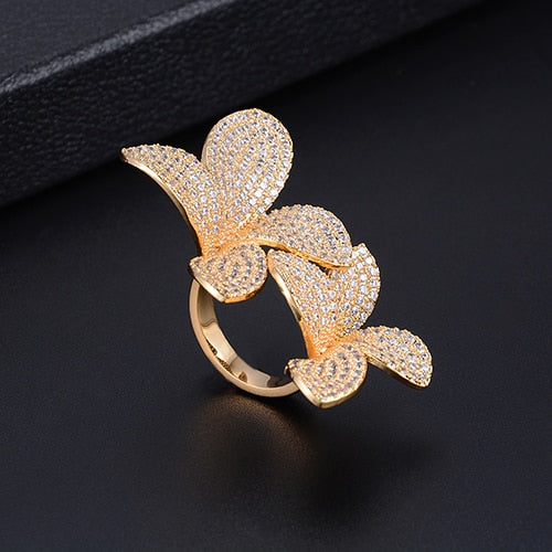 TEEK - Flower Leaf CZ Jewelry JEWELRY theteekdotcom M Gold Ring