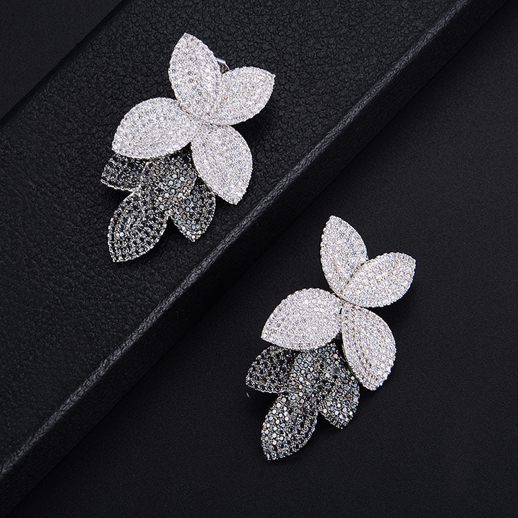 TEEK - Flower Leaf CZ Jewelry JEWELRY theteekdotcom K Black White