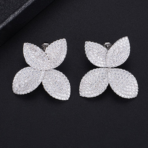 TEEK - Flower Leaf CZ Jewelry JEWELRY theteekdotcom Q Silver Earring