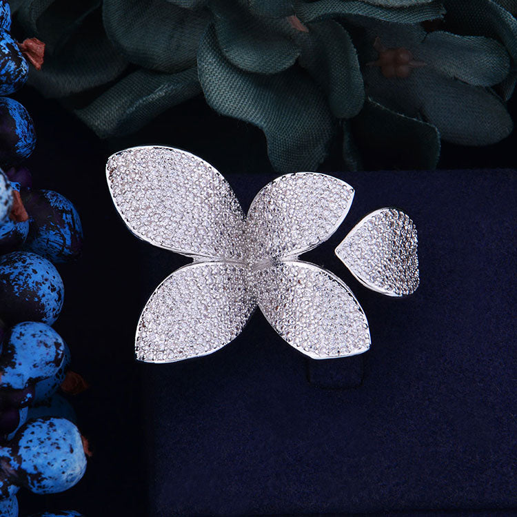 TEEK - Flower Leaf CZ Jewelry JEWELRY theteekdotcom C Silver Ring