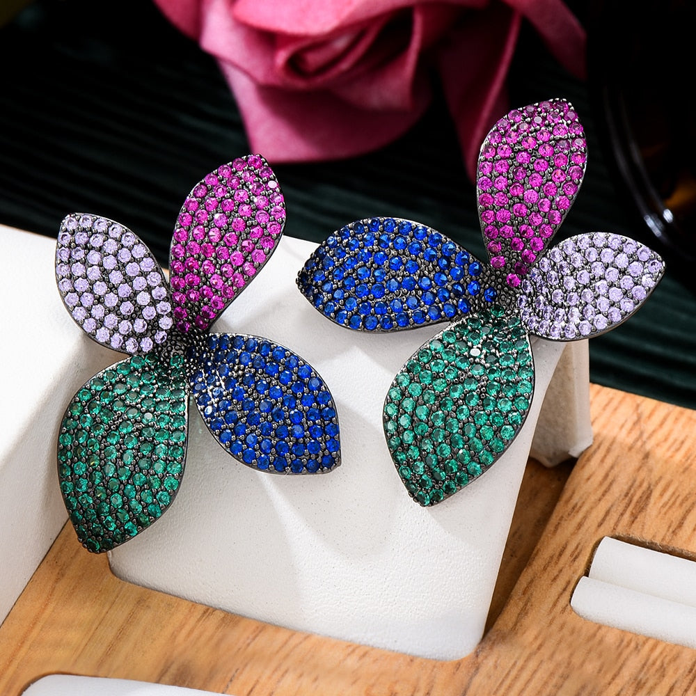 TEEK - Flower Leaf CZ Jewelry JEWELRY theteekdotcom Multicolor earring