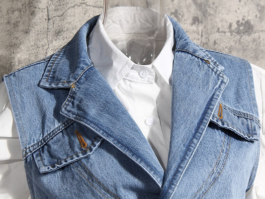 TEEK - Crossed Cropped Denim Top TOPS theteekdotcom