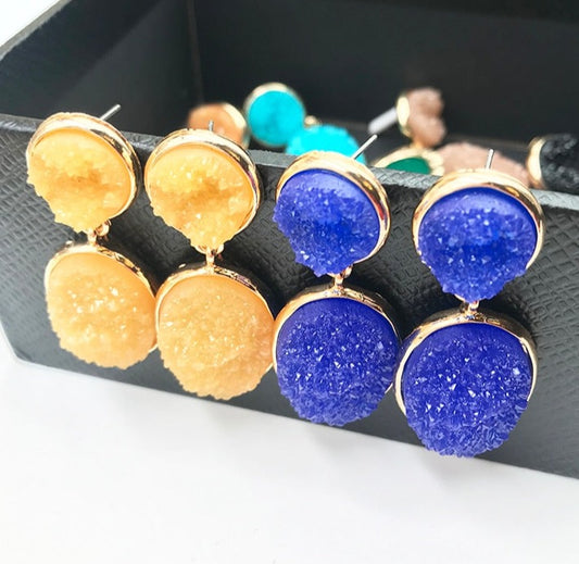 TEEK - Oval Druzy Stone Earrings JEWELRY theteekdotcom