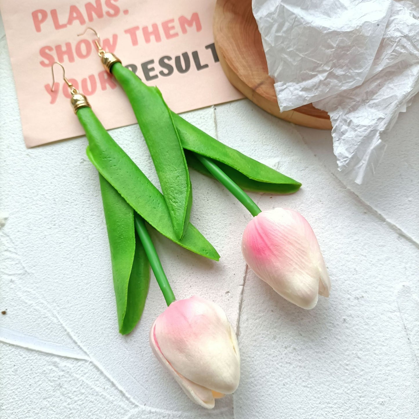TEEK - Upside Down Tulip Earrings JEWELRY theteekdotcom Pink white  