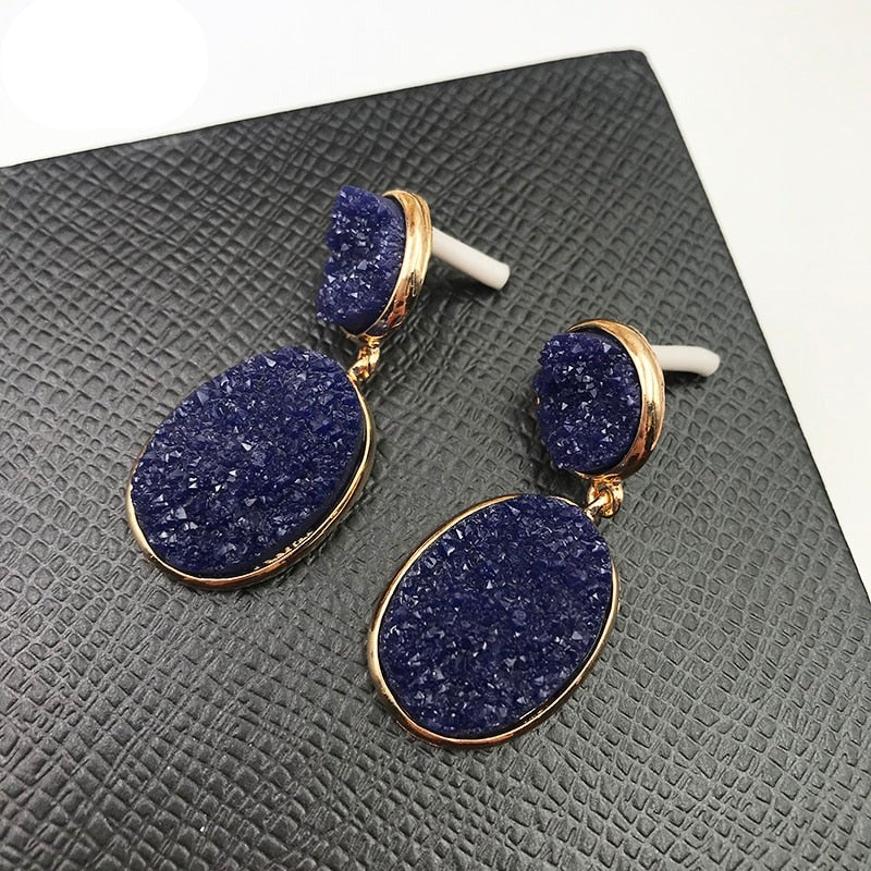 TEEK - Oval Druzy Stone Earrings JEWELRY theteekdotcom