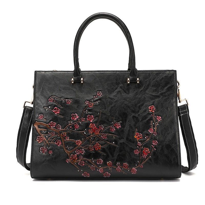 TEEK - Vintage Floral Embossed Top-Handle Bag BAG theteekdotcom Black