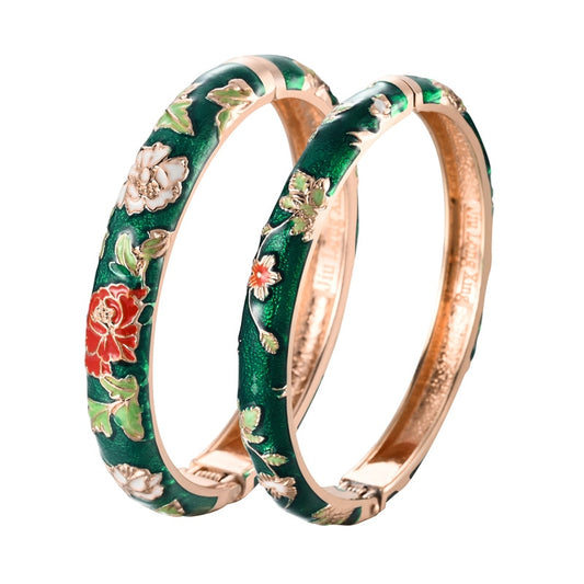 TEEK - Enameled Flower Bangle JEWELRY theteekdotcom green set inner diameter 60 mm 24-28 days