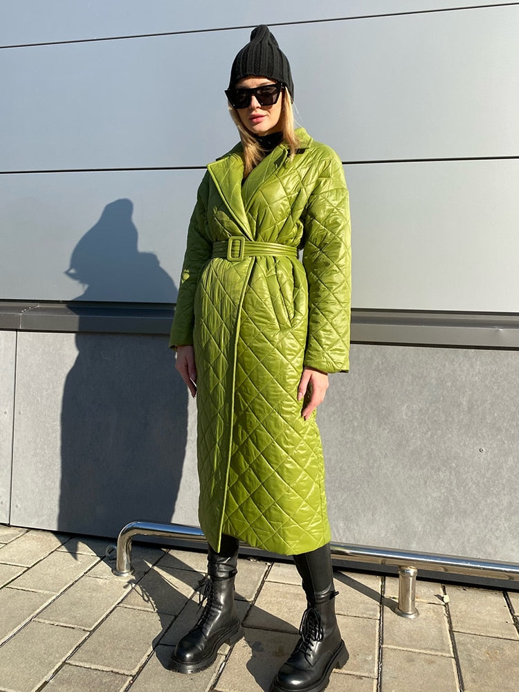 TEEK - Rhombus Pattern Belted Coat COAT theteekdotcom