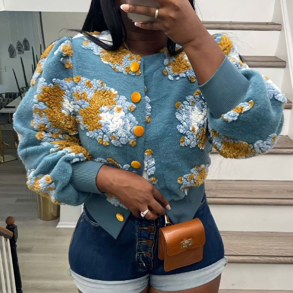 TEEK - Button Front Floral Touch Jacket JACKET theteekdotcom blue S